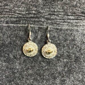 Celtic Claddagh Sterling Silver and Gold Disk Dangle Earrings